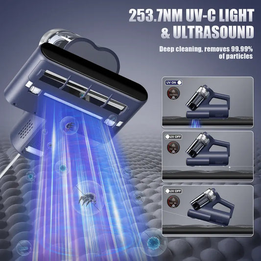Bed Vacuum Cleaner – UV, 149°F Hot Air, Dual Cup, 16Kpa Suction